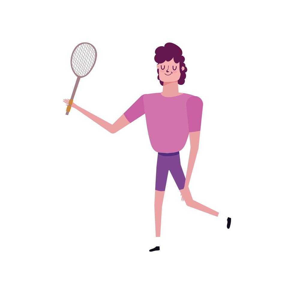 young man with tennis racket isolated icon white background vector