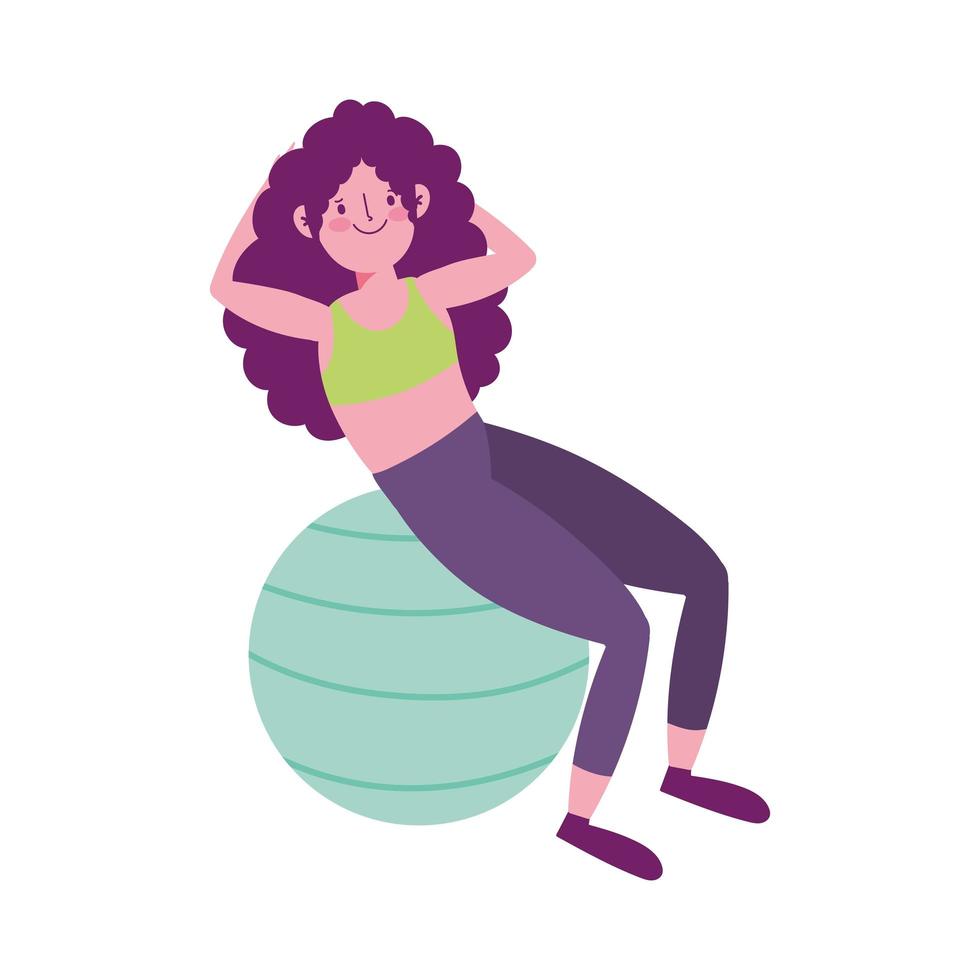 Mujer joven con balón de fitness icono aislado fondo blanco. vector