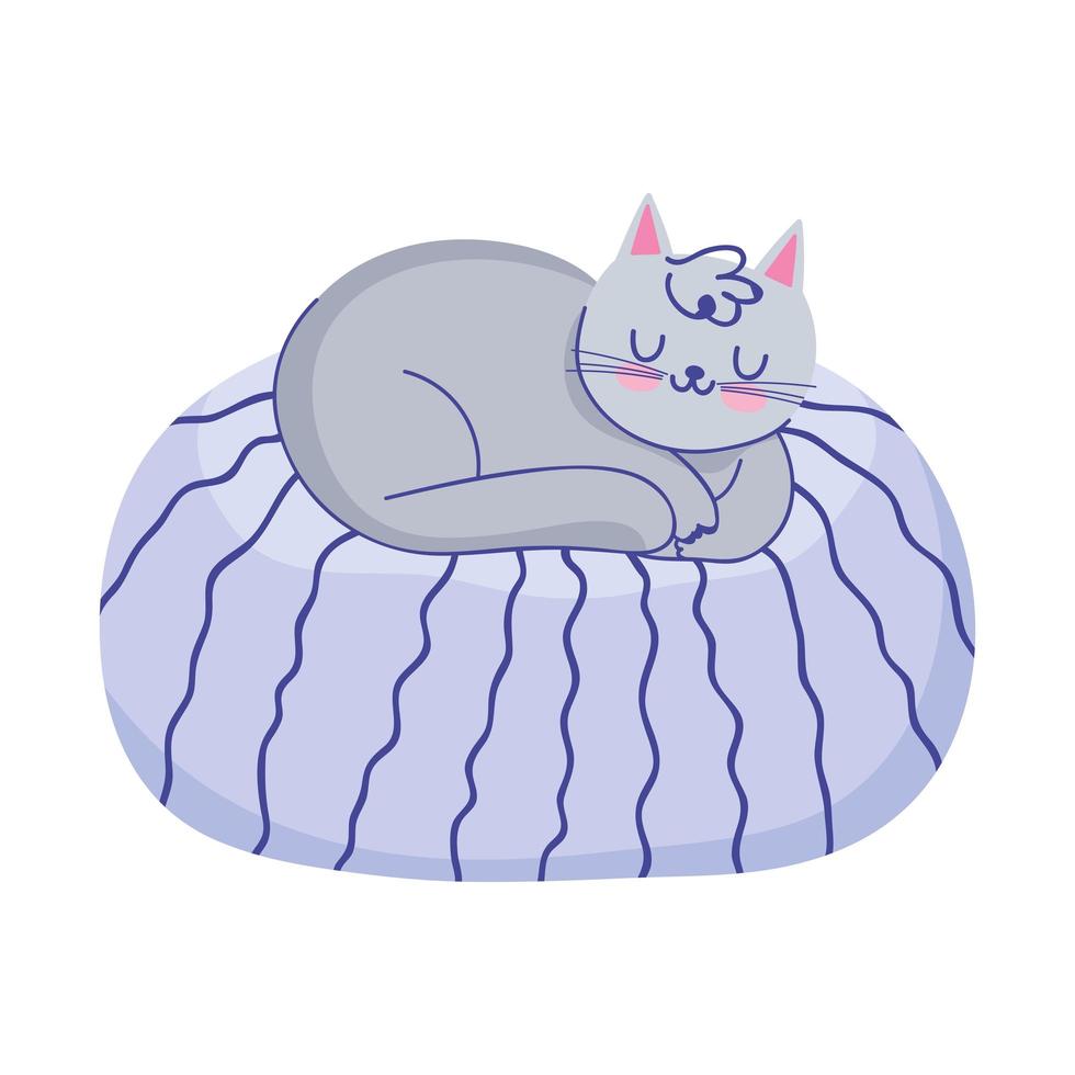 Gato mascota descansando sobre un cojín icono aislado fondo blanco. vector