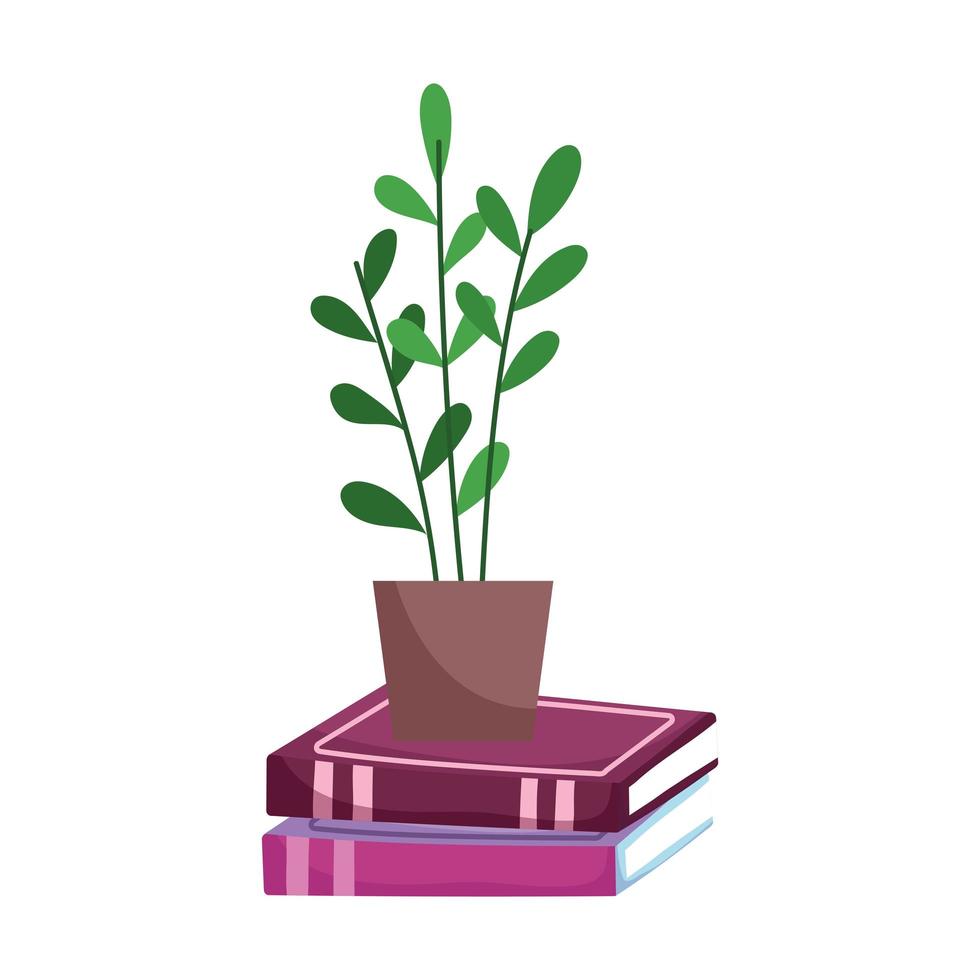 Planta en maceta en la pila de libros icono aislado fondo blanco. vector