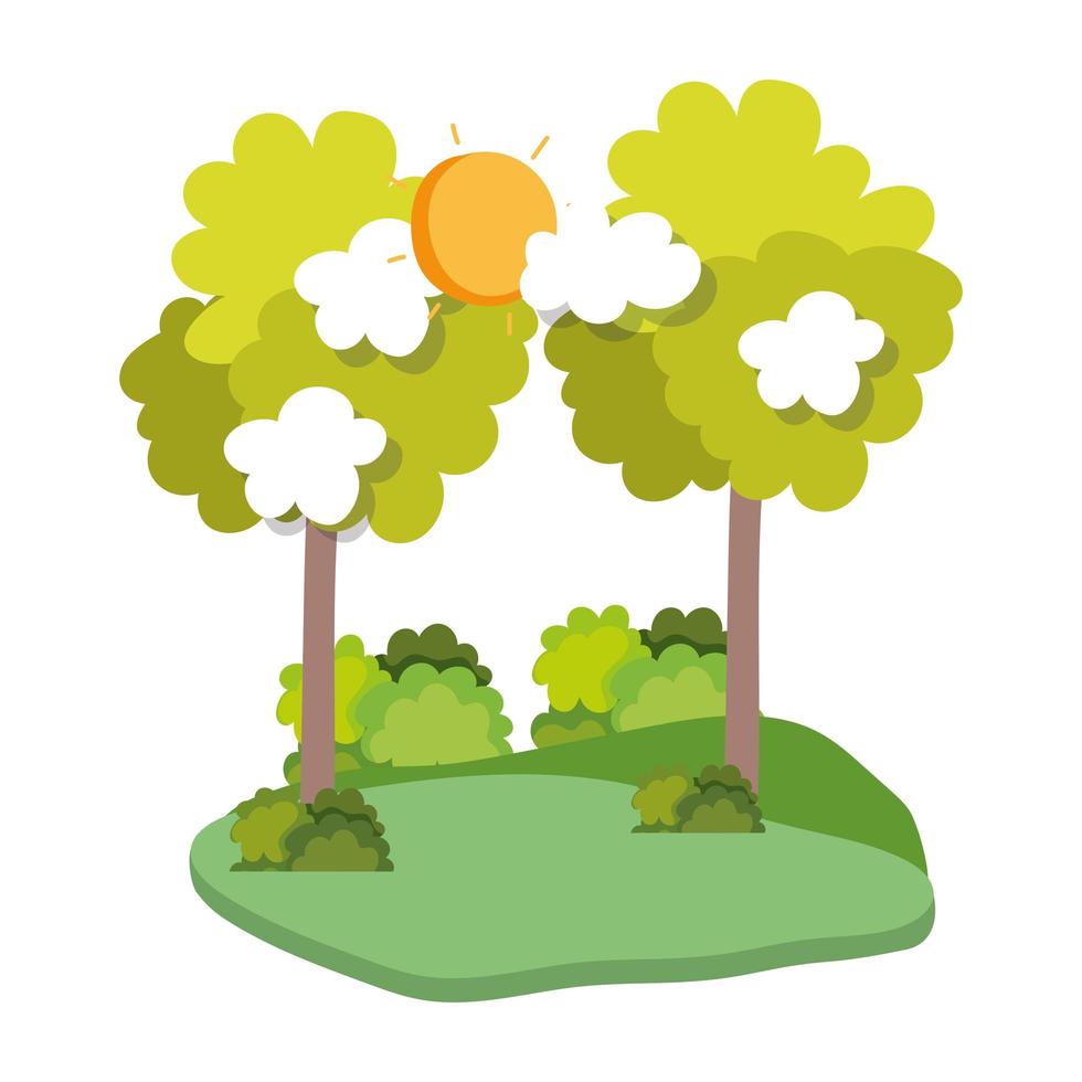 landscape trees bush grass isolated icon white background vector