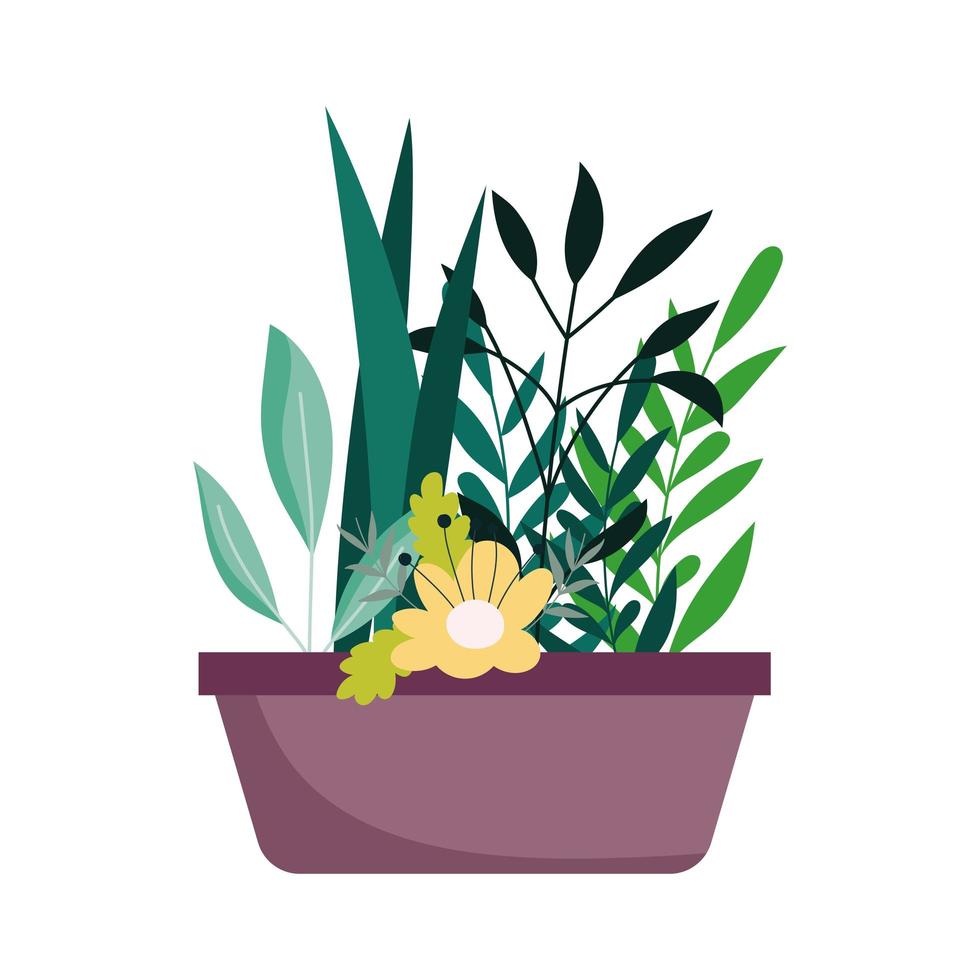 Decoración de plantas de flores en macetas icono aislado sobre fondo blanco. vector