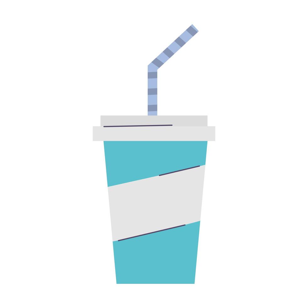 disposable paper coffee cup with straw isolated icon on white background vector