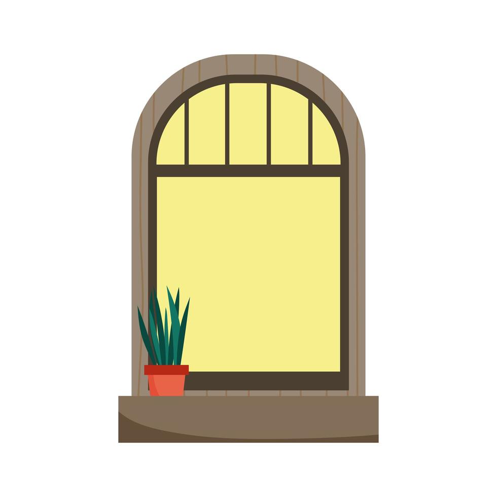 frame window potted plant isolated icon on white background vector