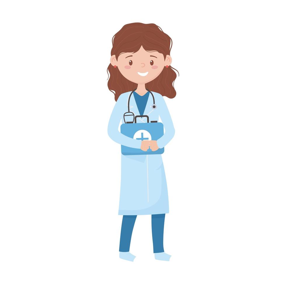 Isolated woman doctor with uniform and kit vector design