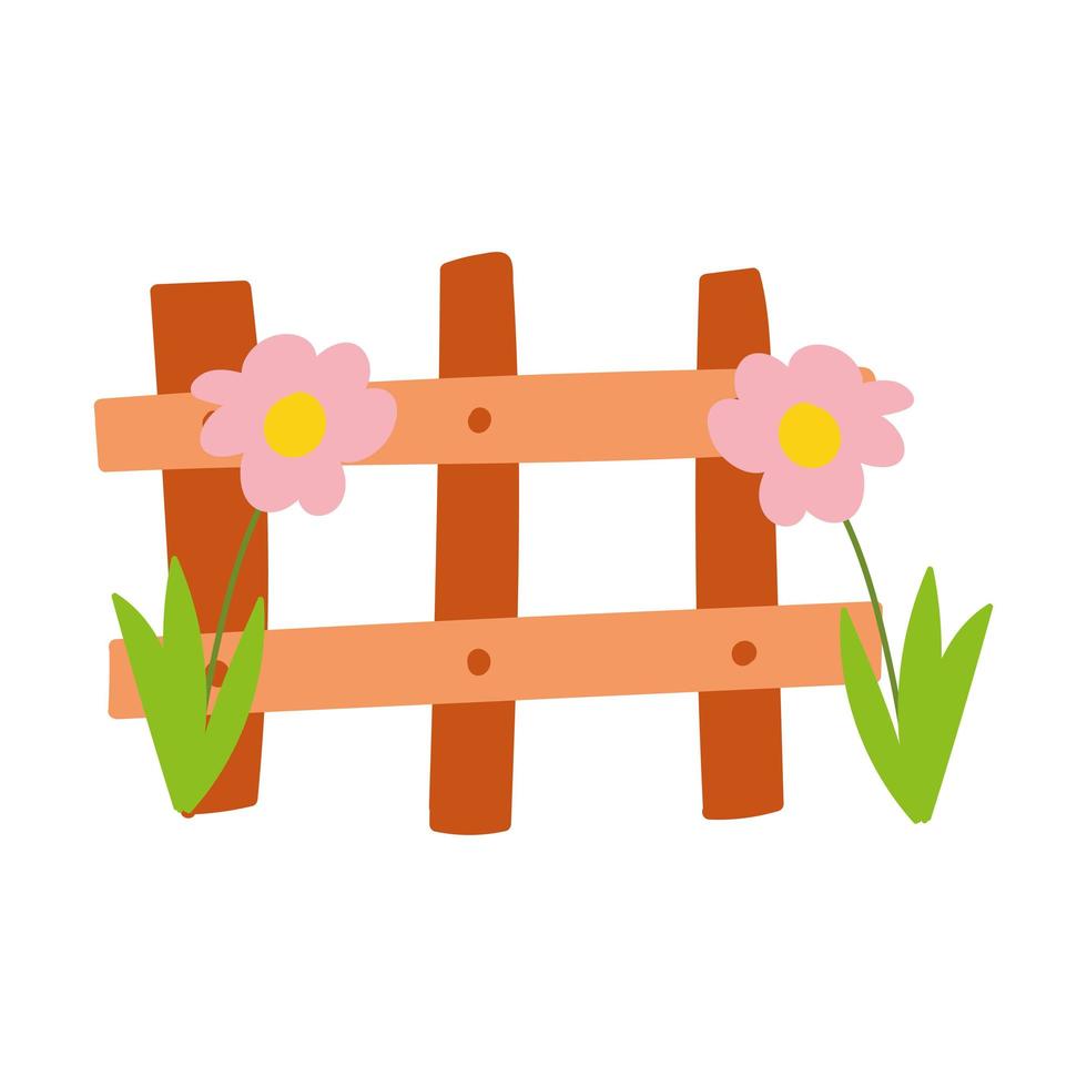 wooden fence flowers farm isolated icon on white background vector