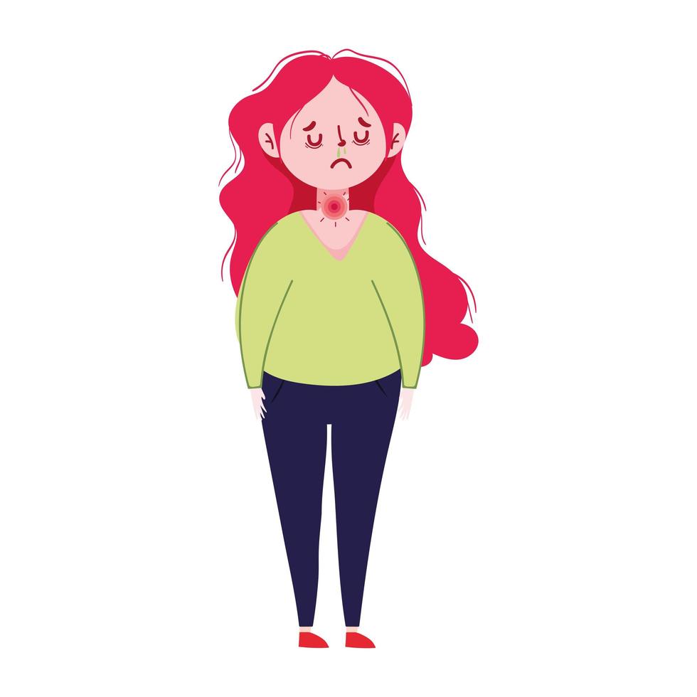 mujer con dolor de garganta diseño vectorial vector