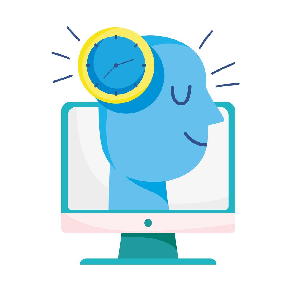 Human head with clock and computer vector design
