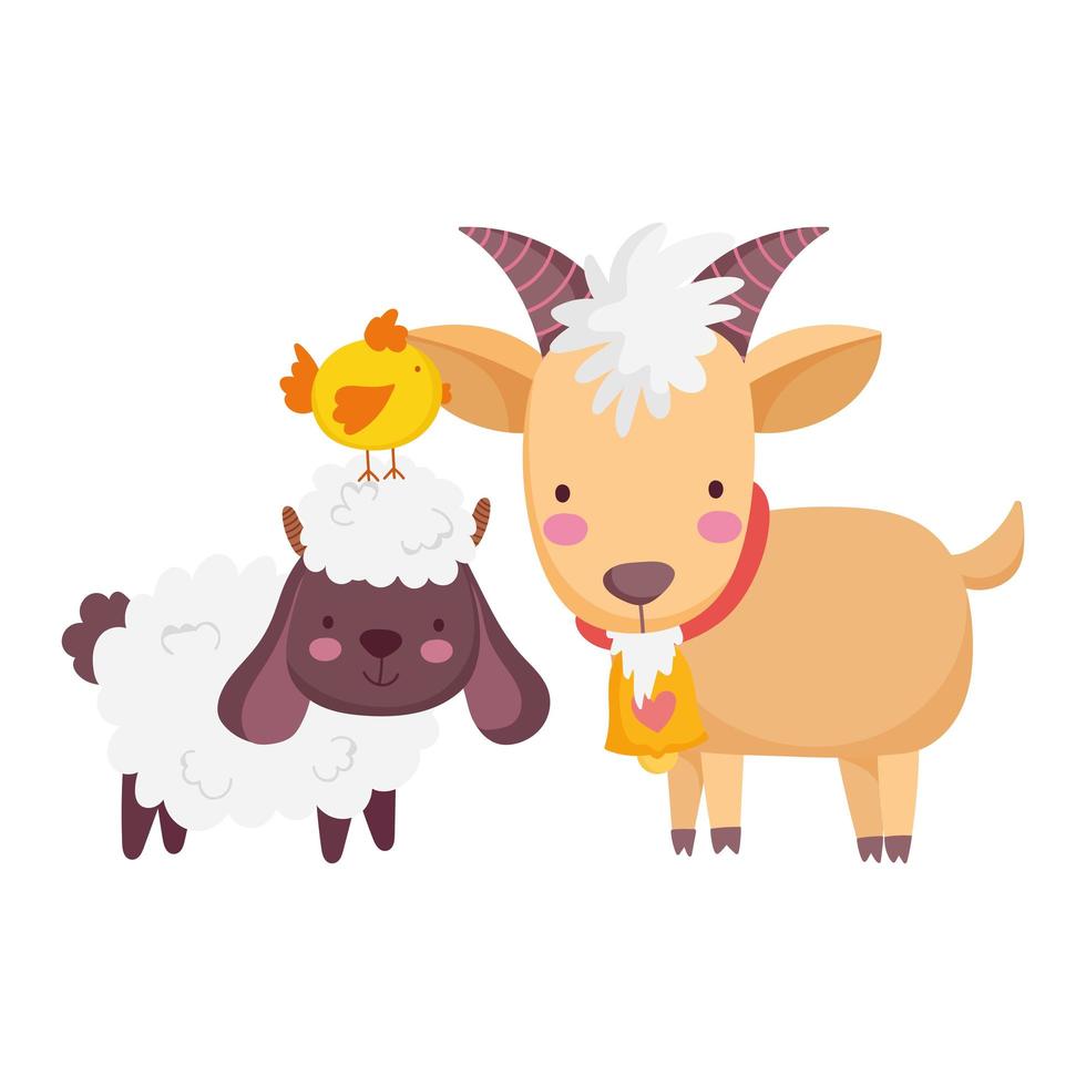farm animals sheep ram and chicken cartoon isolated icon on white background vector