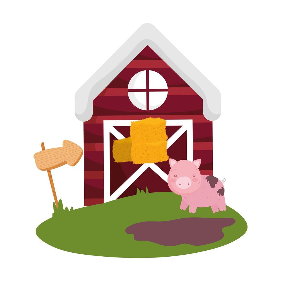farm animals pig stack hay barn guide arrow cartoon vector