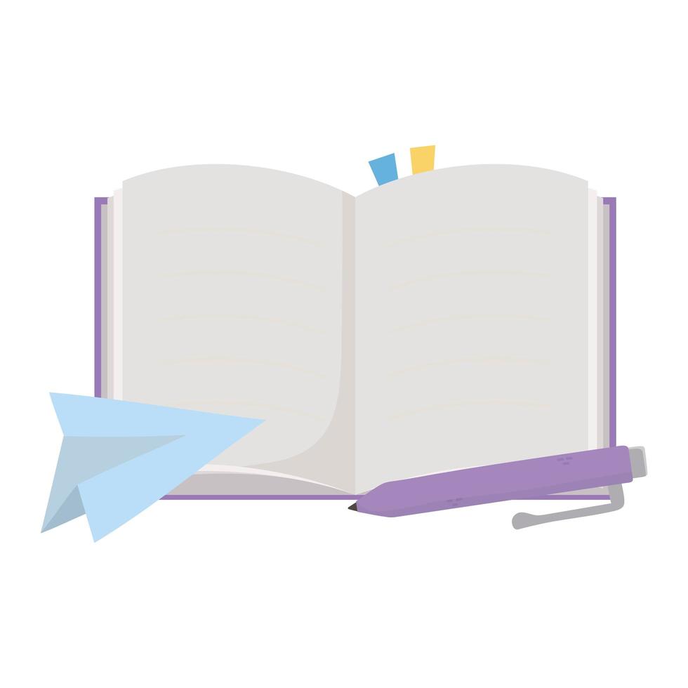 Isolated school book paperplane and pen vector design