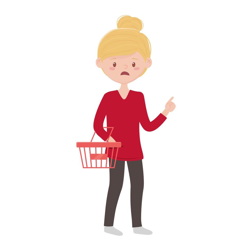 mujer de compras con cesta de diseño vectorial vector