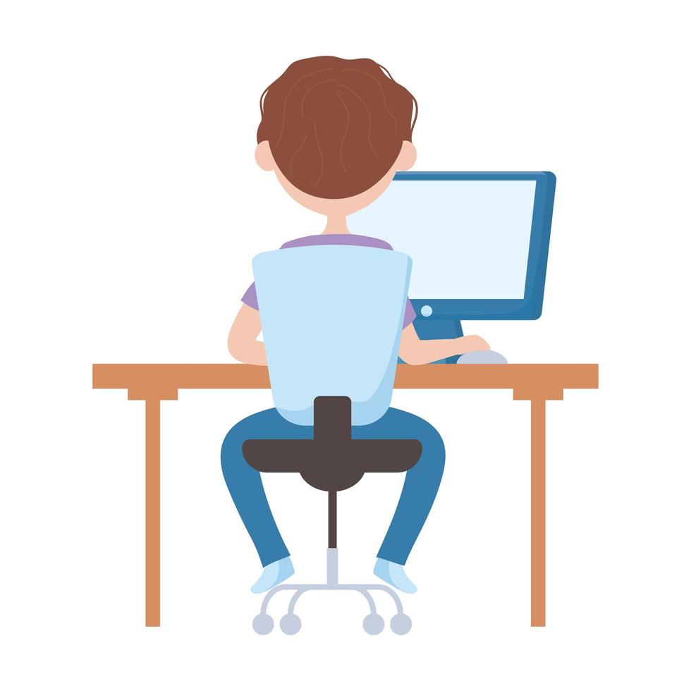 School boy with computer and desk vector design