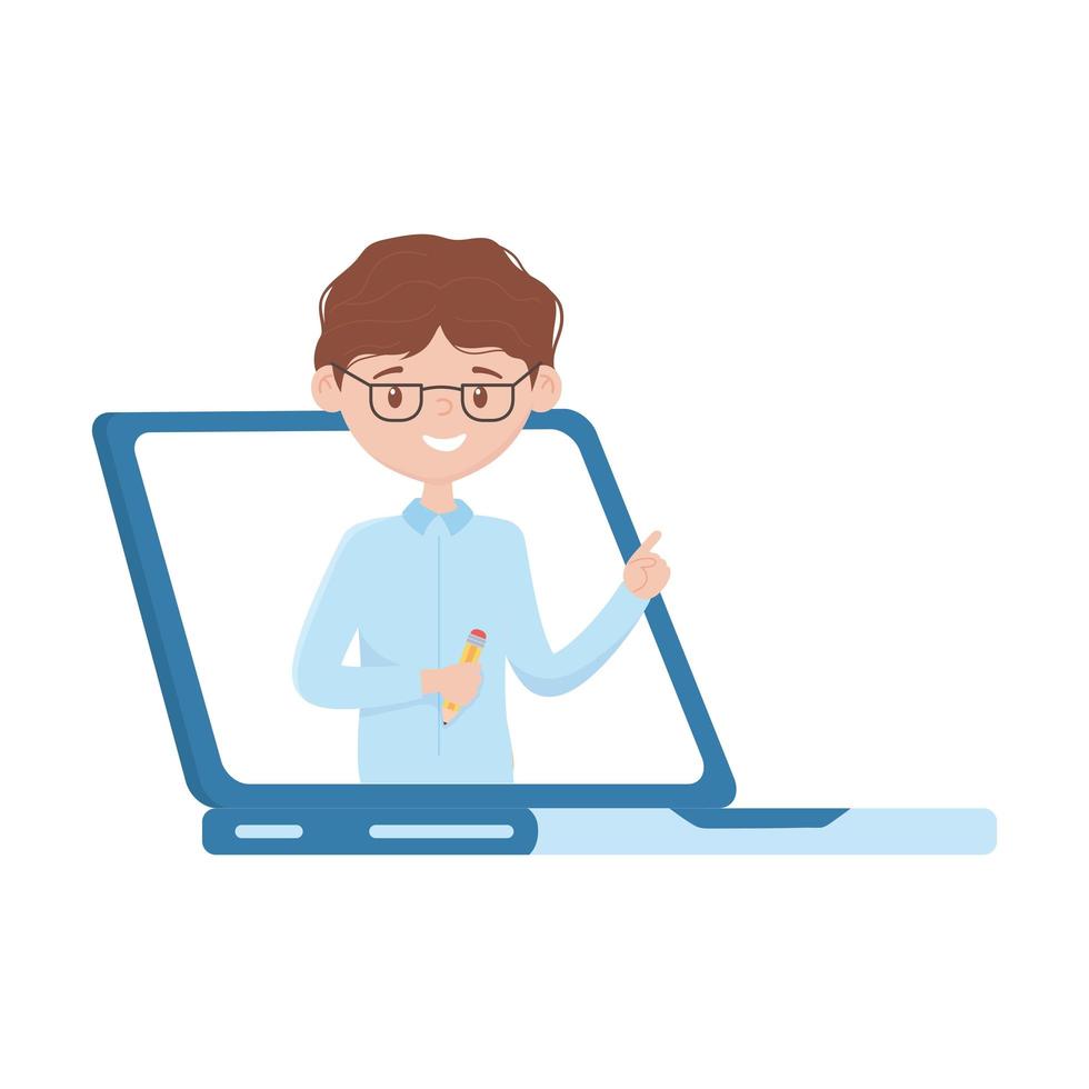 School boy with pencil and laptop vector design
