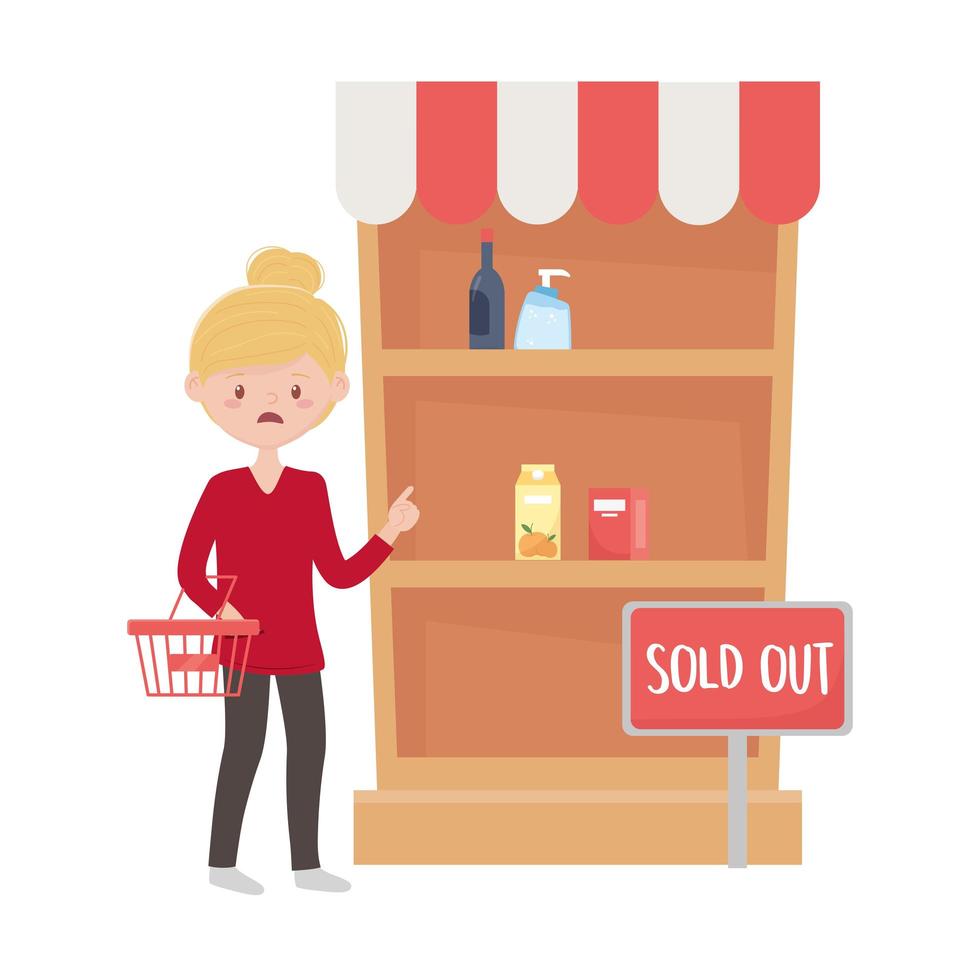 Woman shopping with basket and shelf vector design