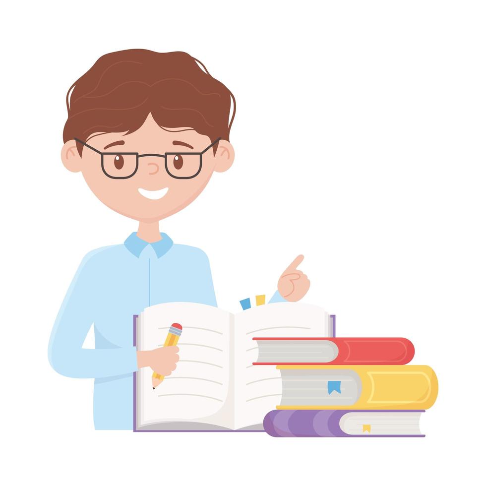 School boy with pencil and books vector design