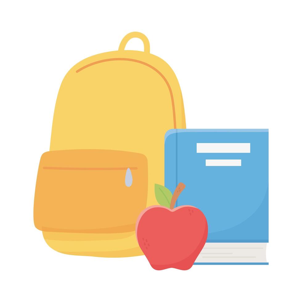 Libro de mochila escolar aislado y diseño vectorial de manzana vector