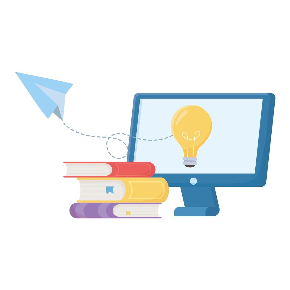 Isolated school books light bulb computer and paperplane vector design