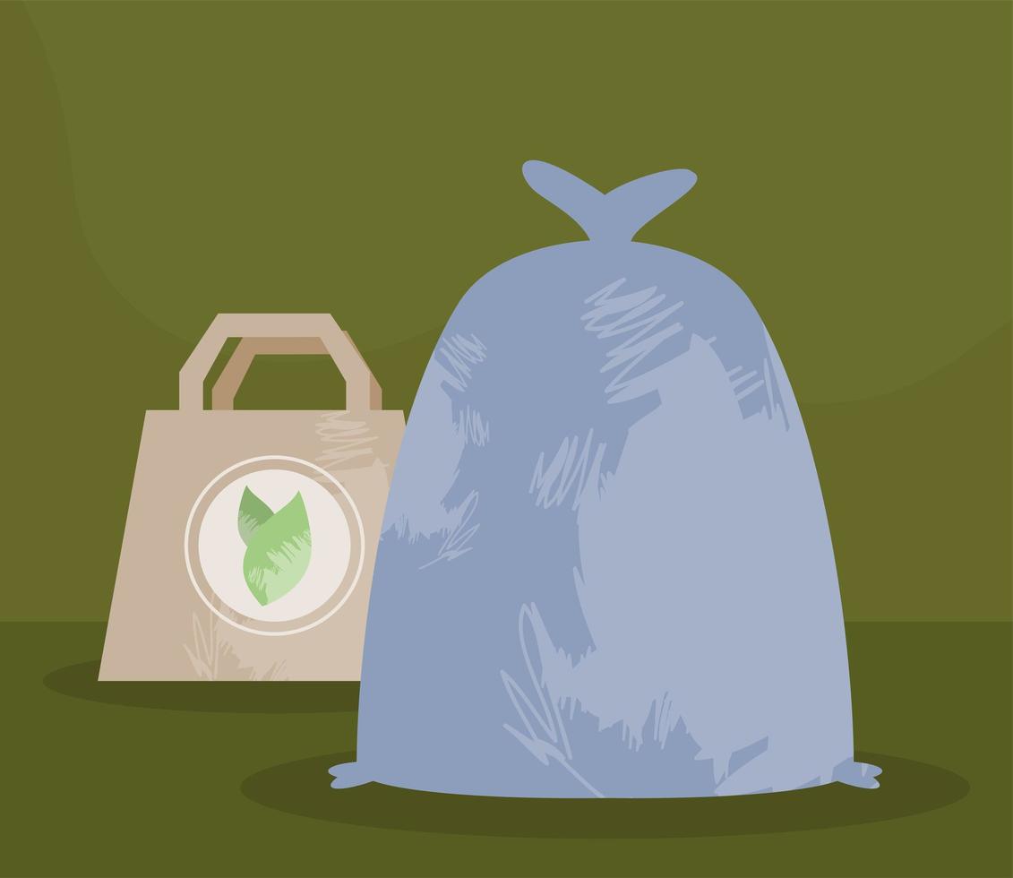 eco bag and plastic bag vector