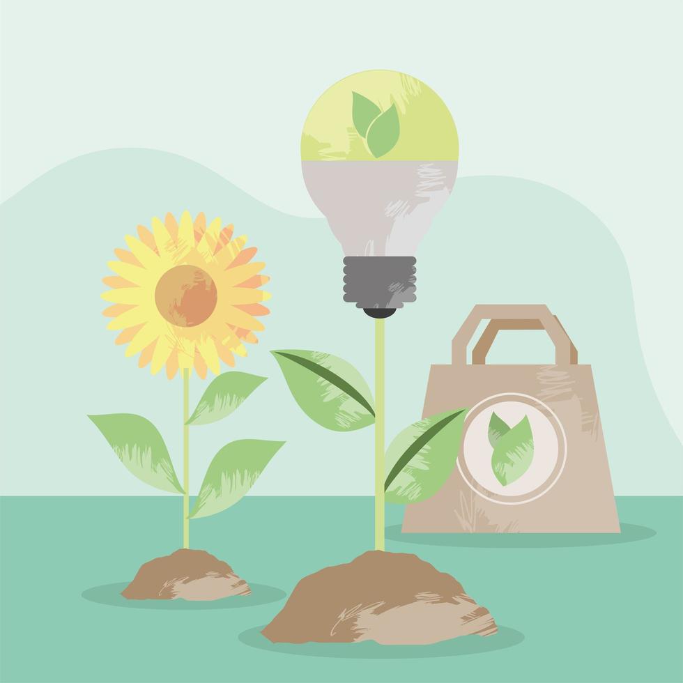 eco light bulb and icons vector