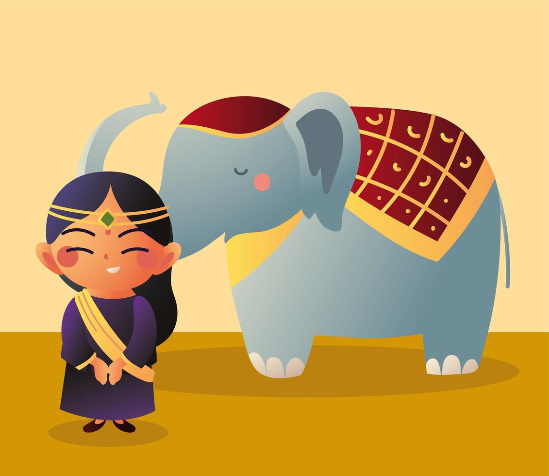 mujer india con elefante vector