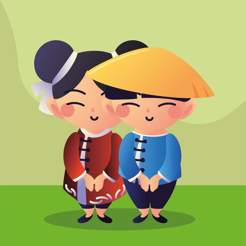 asian couple in grass vector