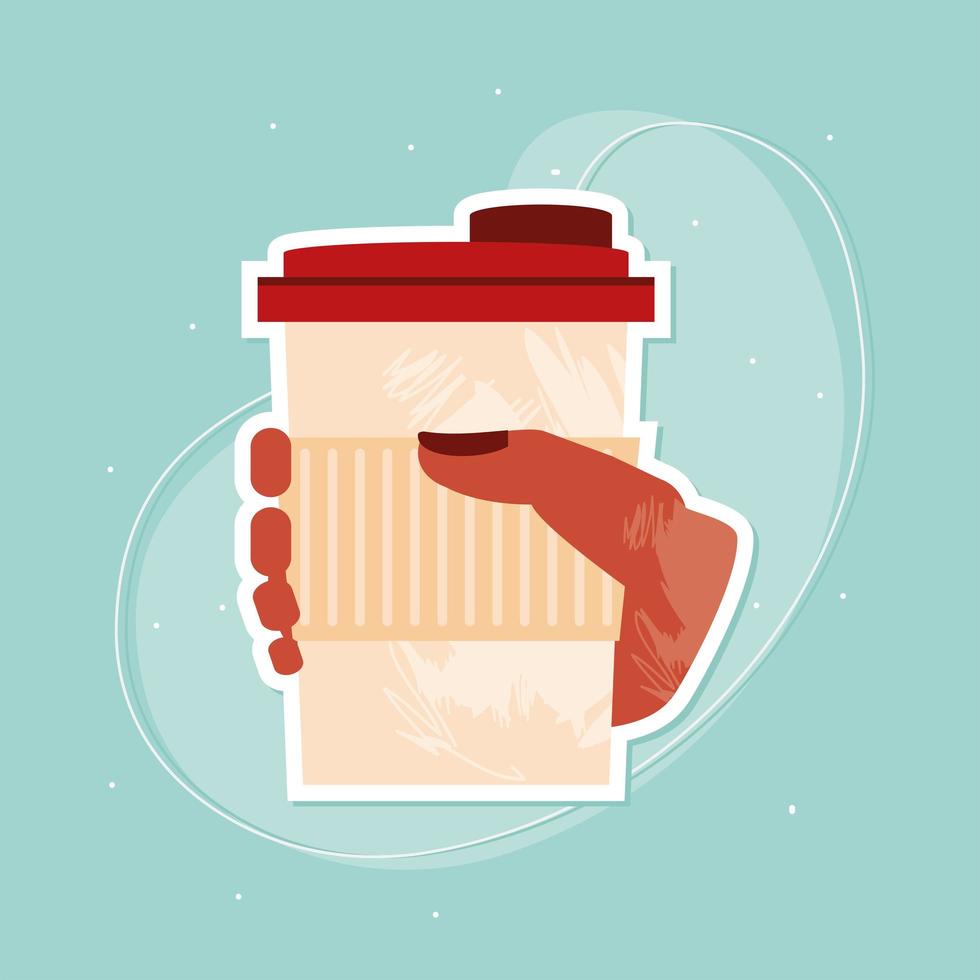 mano con café en desechable vector