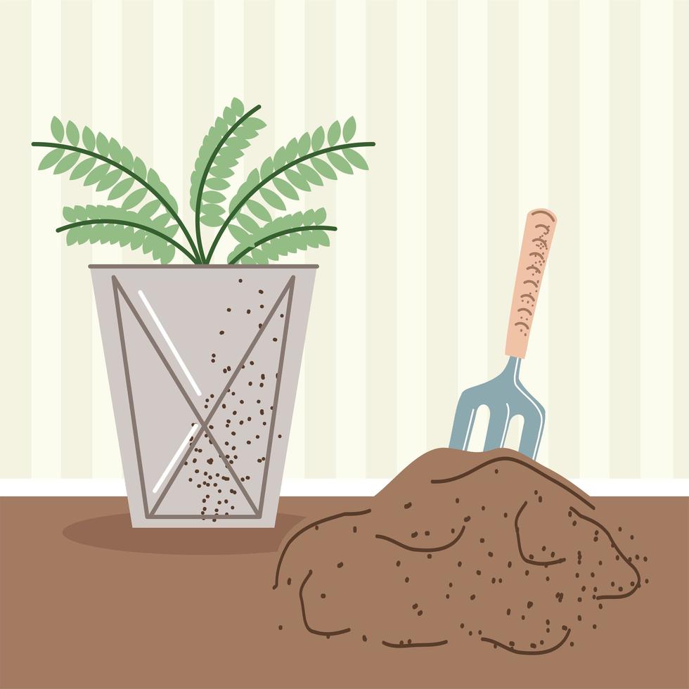 houseplant with rake tool vector