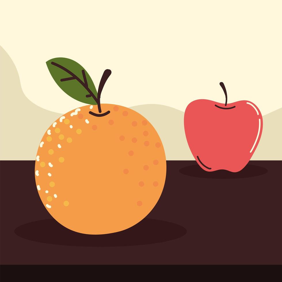 fresh fruits apple orange vector