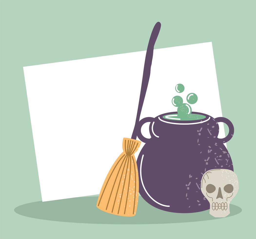 halloween cauldron and skull vector