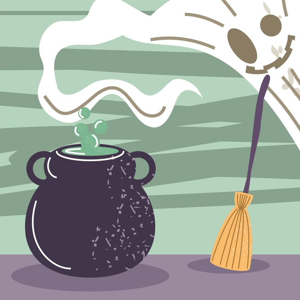 halloween ghost cauldron vector