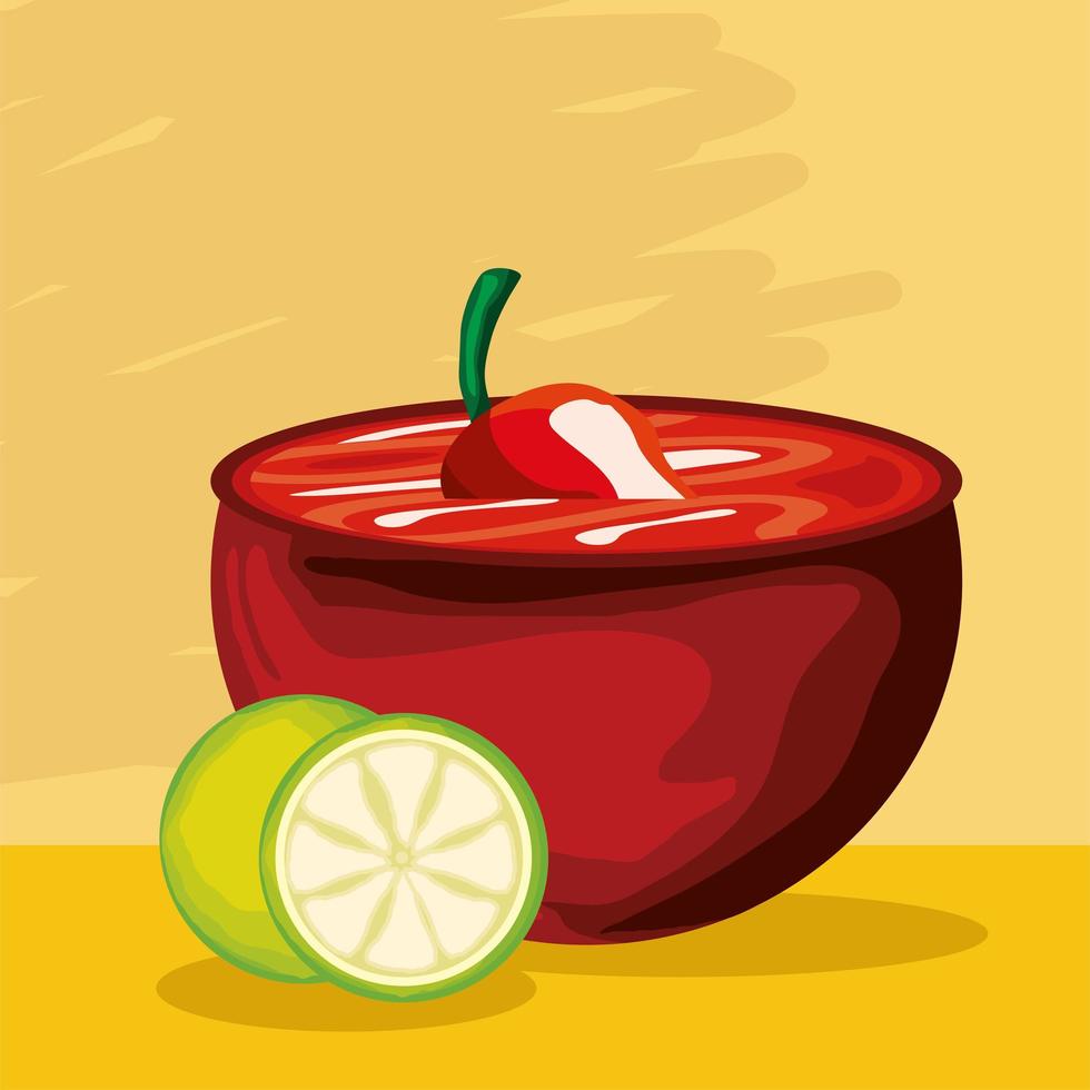 sauce chili pepper and lemon vector