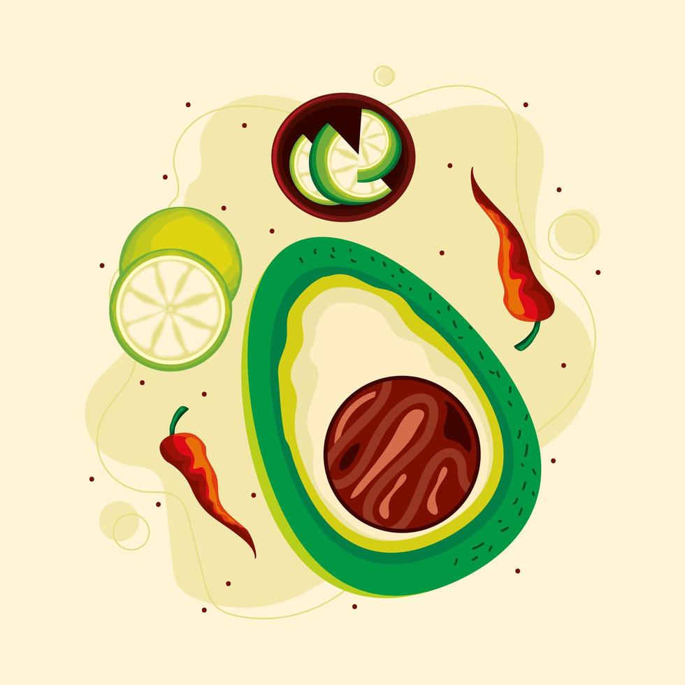 aguacate ají y limón vector