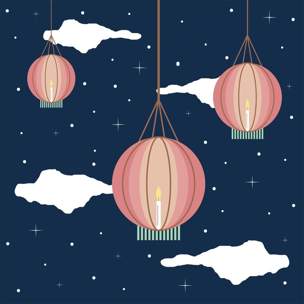 hanging lanterns in the sky vector