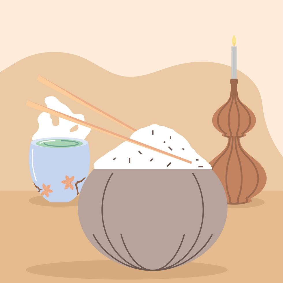 korean rice and tea vector