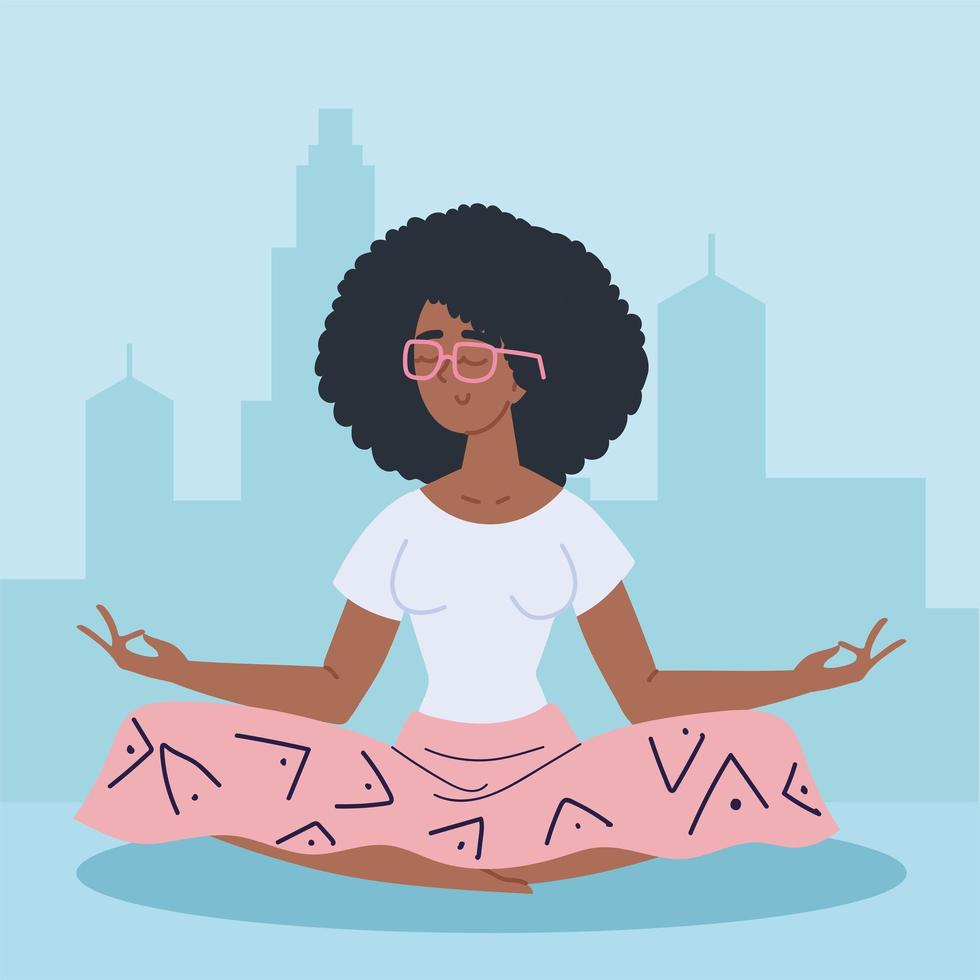 afro american woman meditation vector