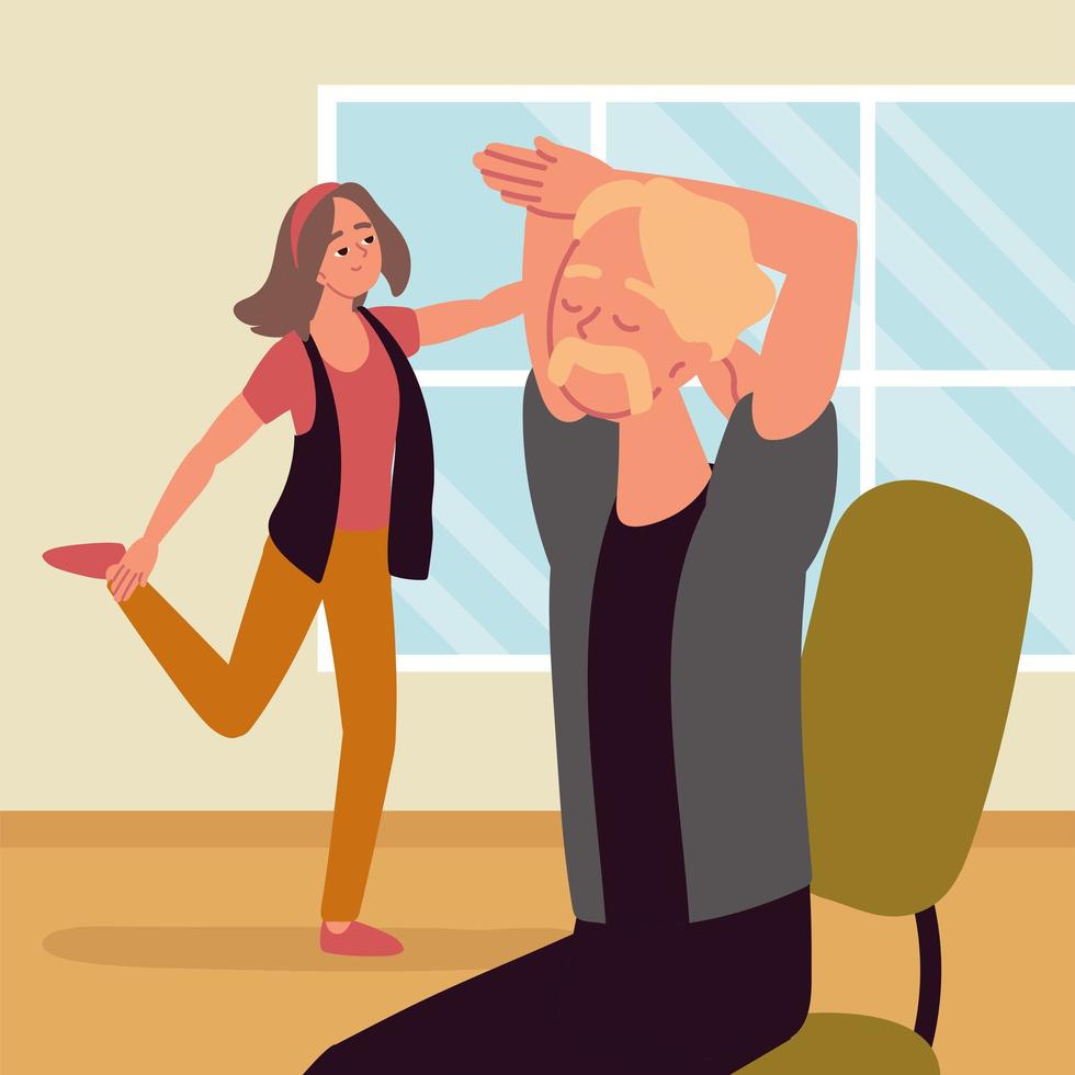 employees in office stretching vector