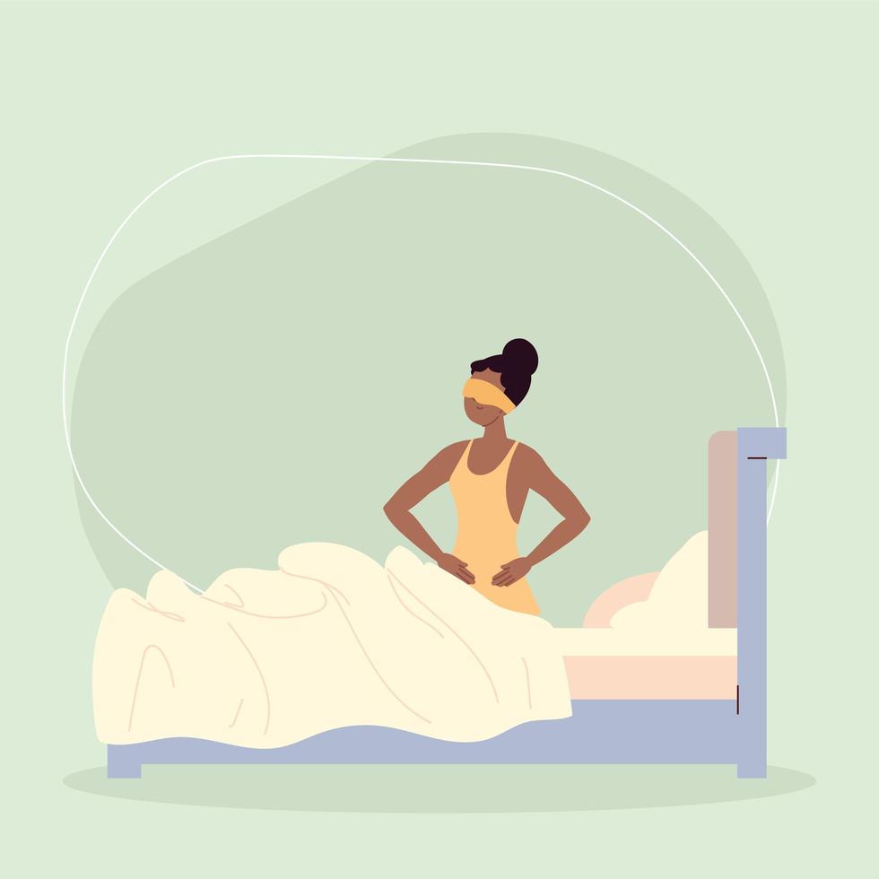 mujer sentada en la cama vector