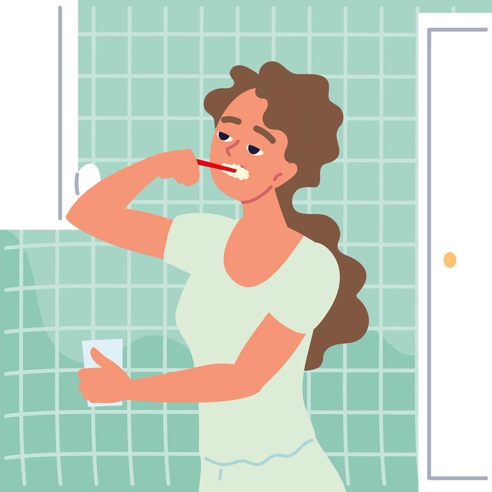 woman brushing teeth vector