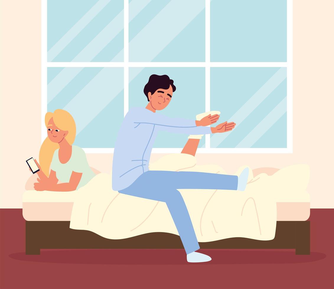 man woman morning routine vector