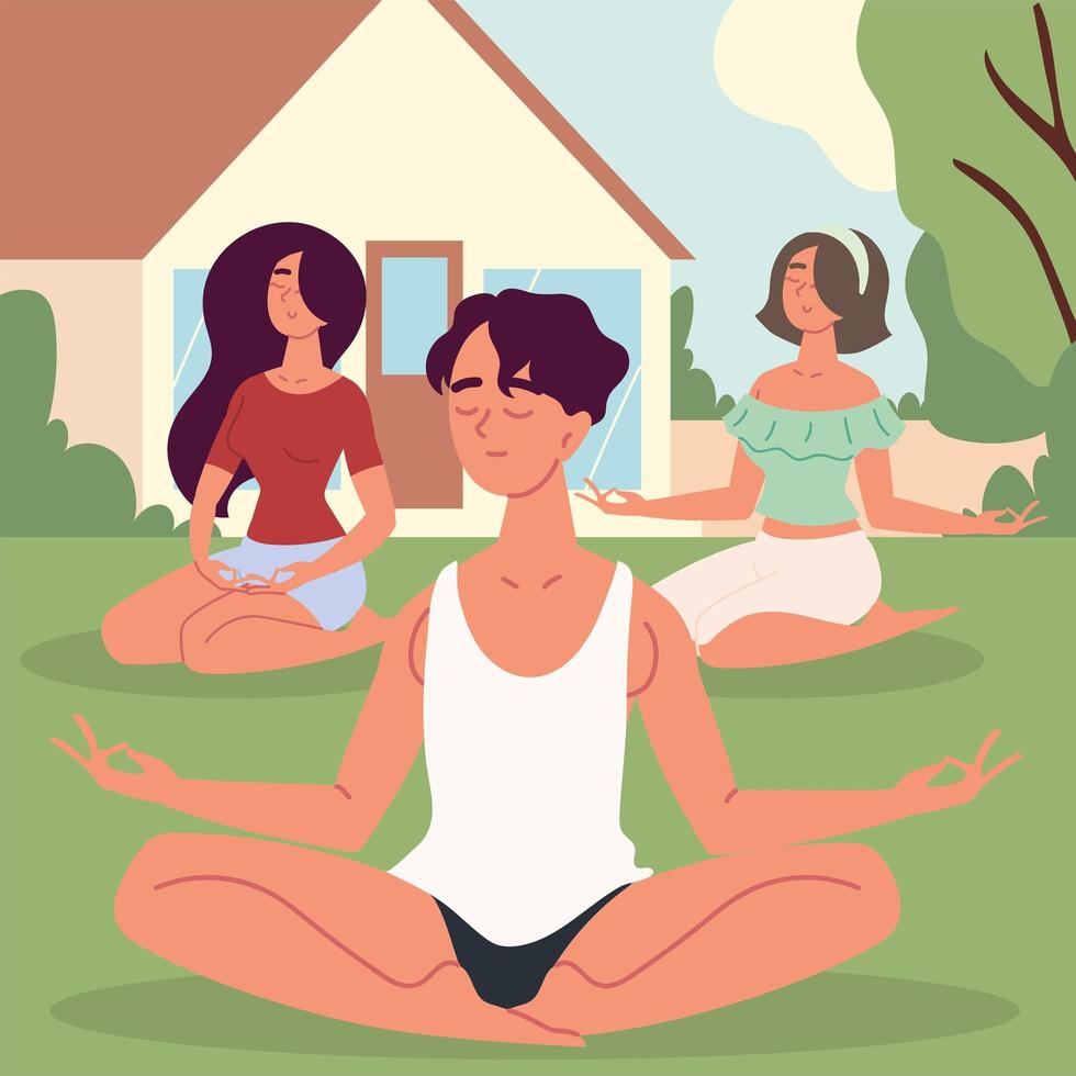 people practicing meditation vector