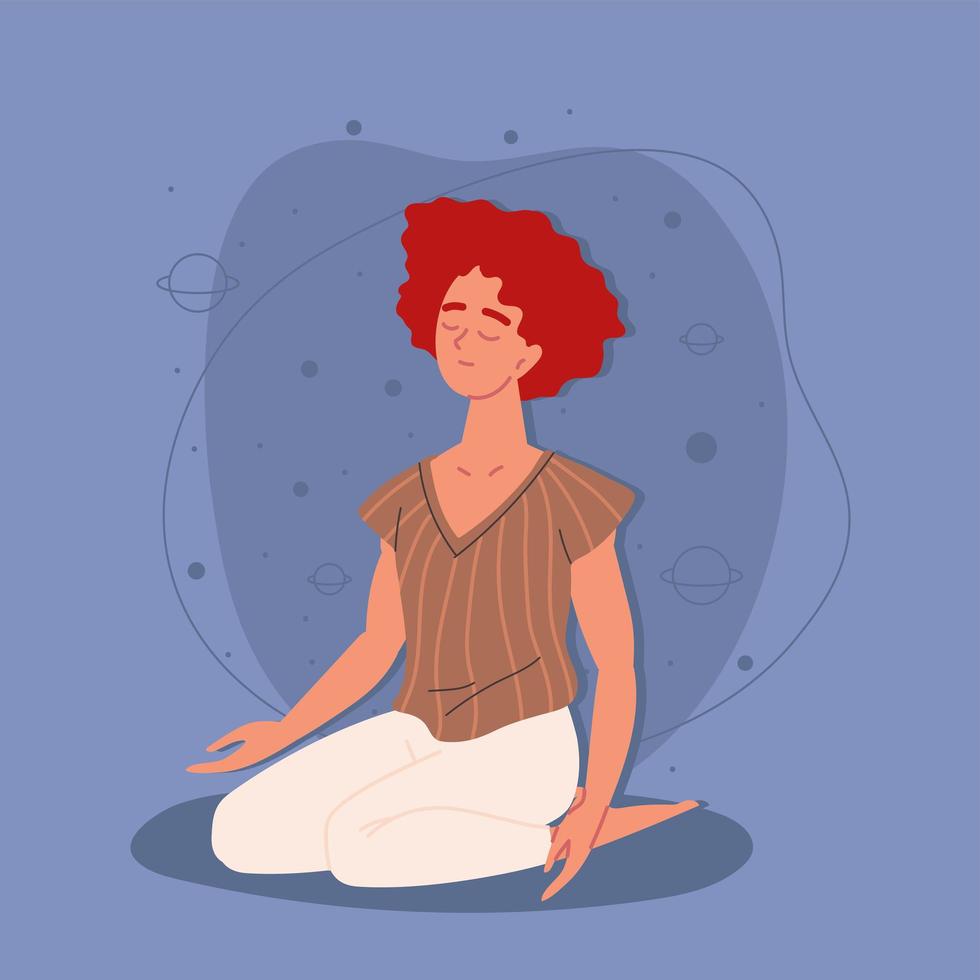 girl sits meditation pose vector