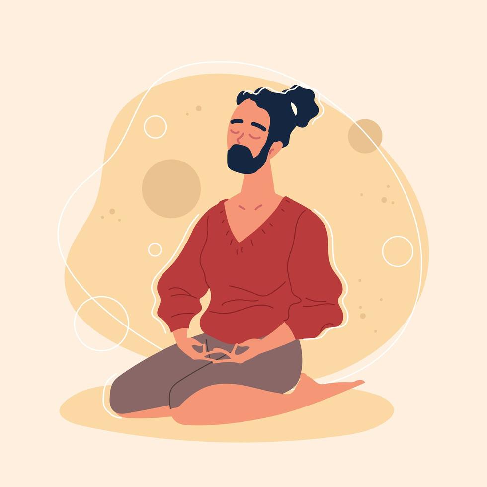 hombre barbudo meditando vector