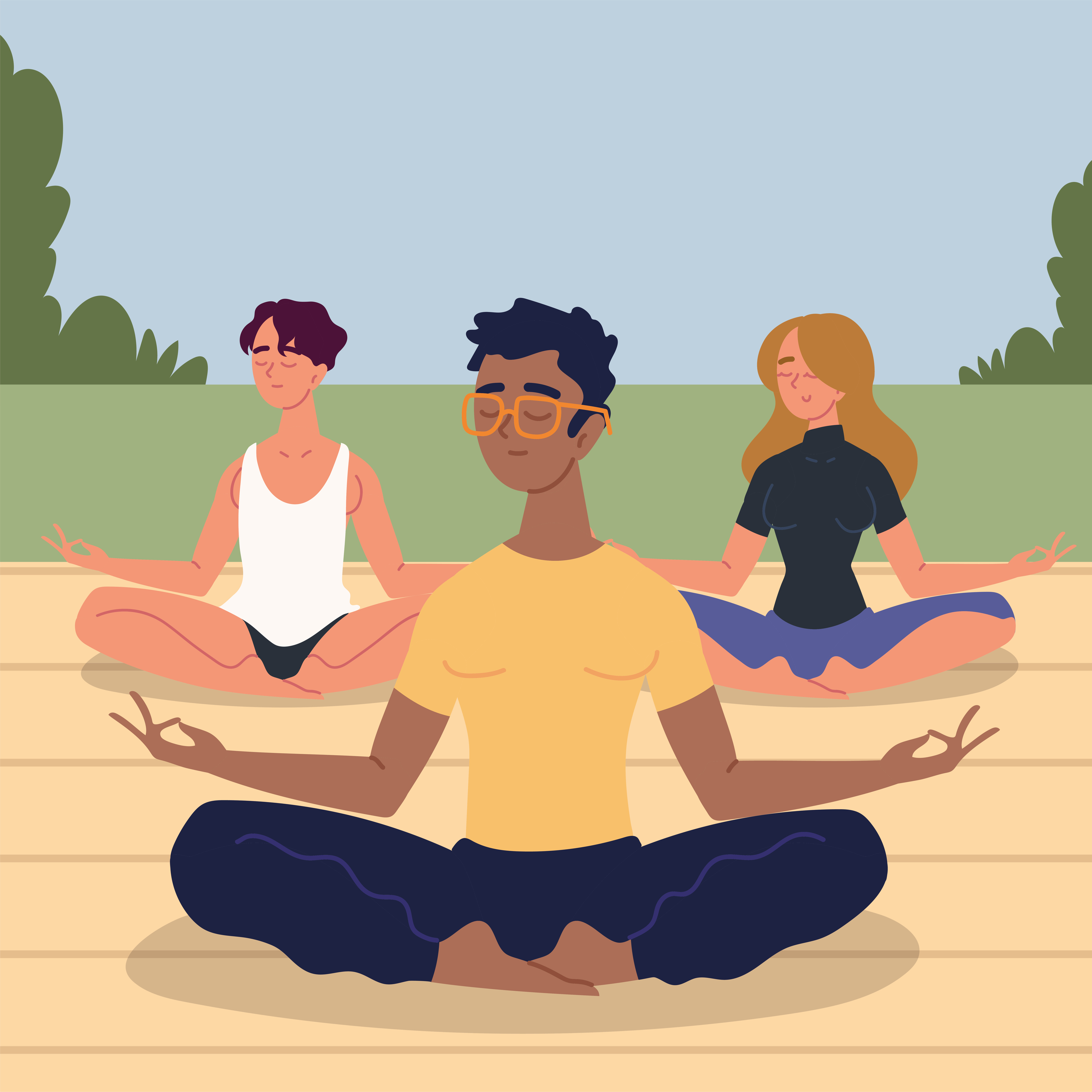 group of young meditating 4203566 Vector Art at Vecteezy