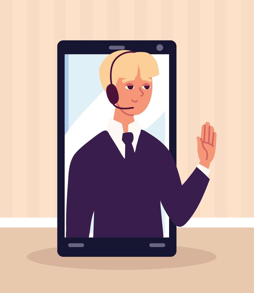 worker on screen with headset vector