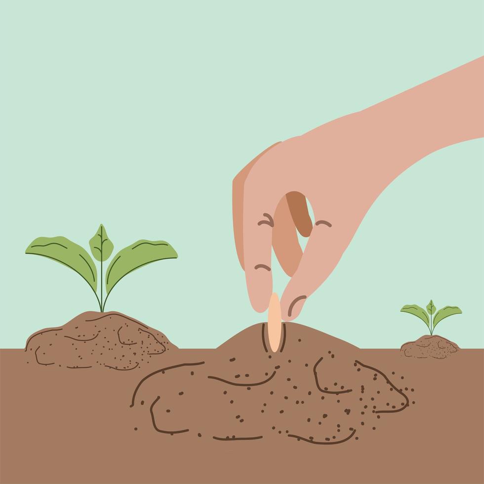 hand planting seed vector