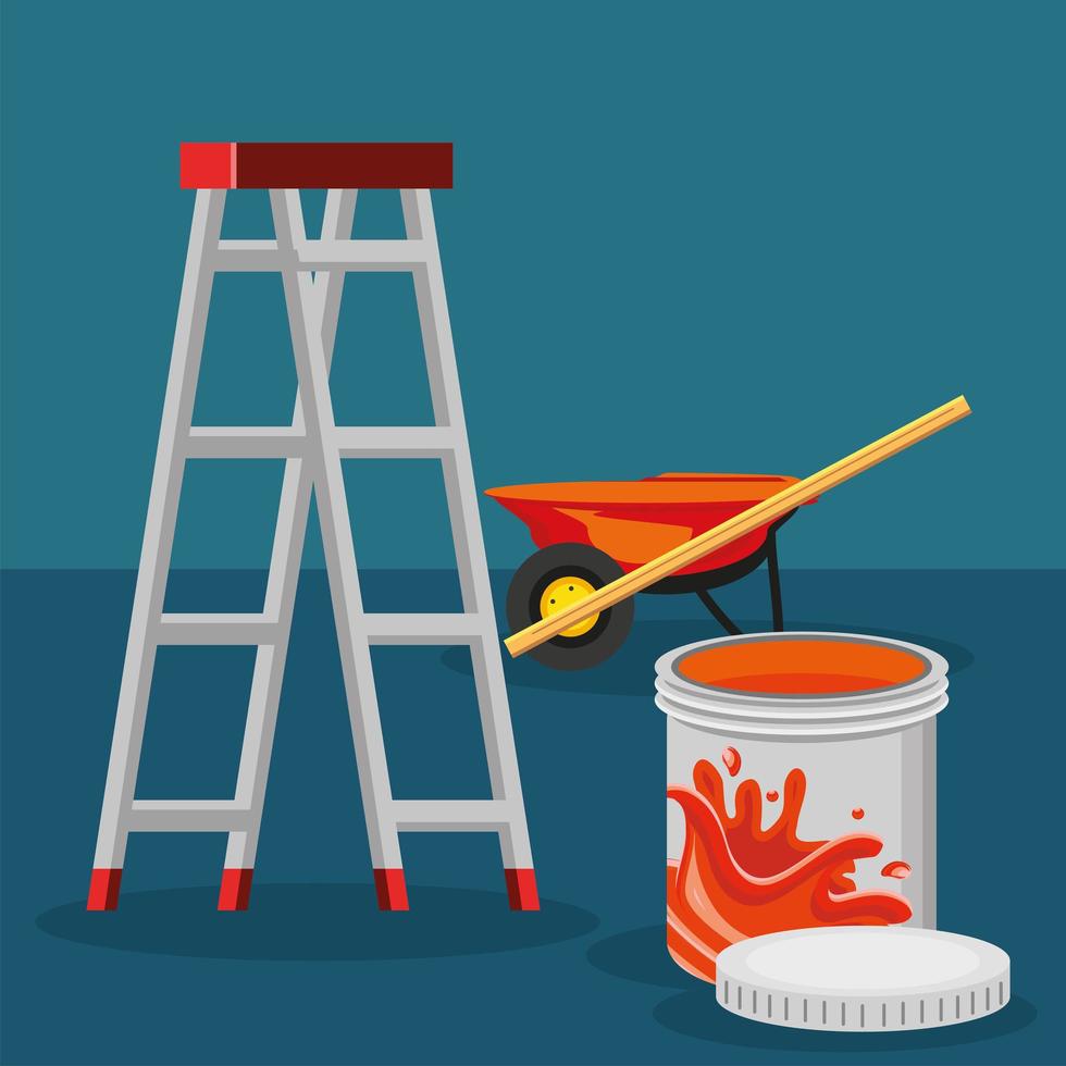 renovation ladder paint bucket vector