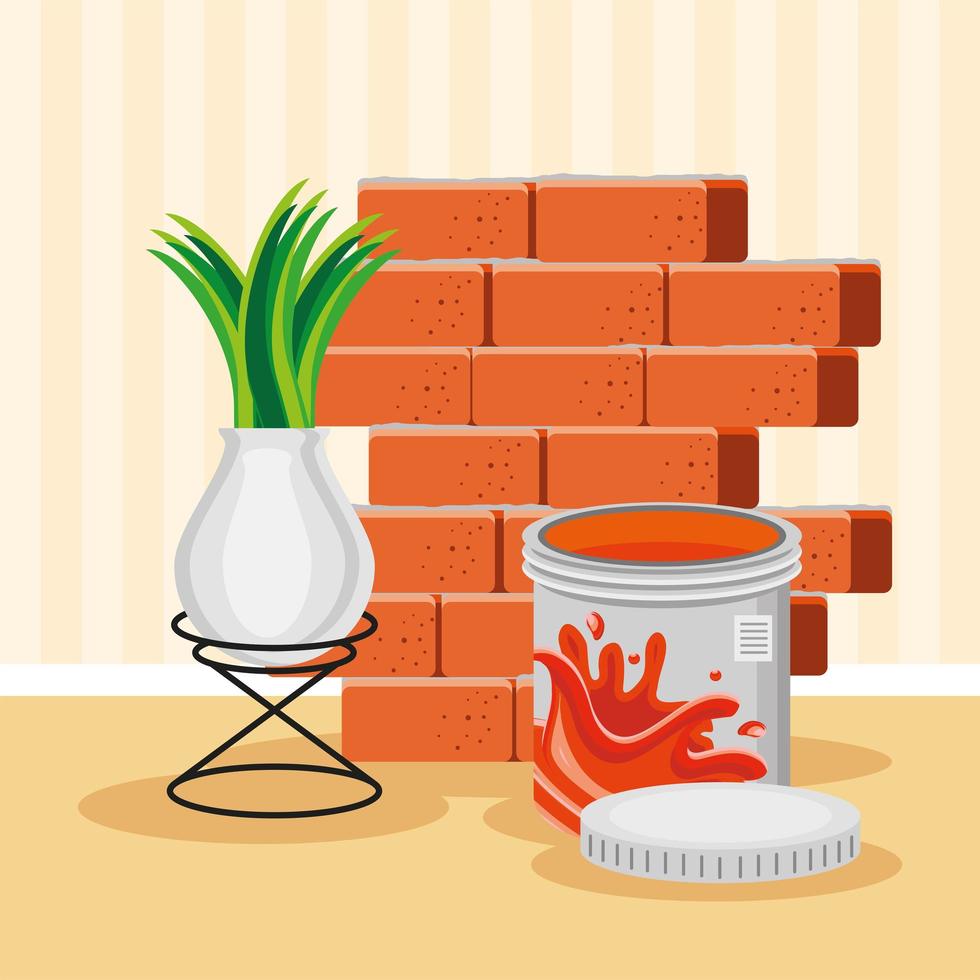 paint bucket and brick vector