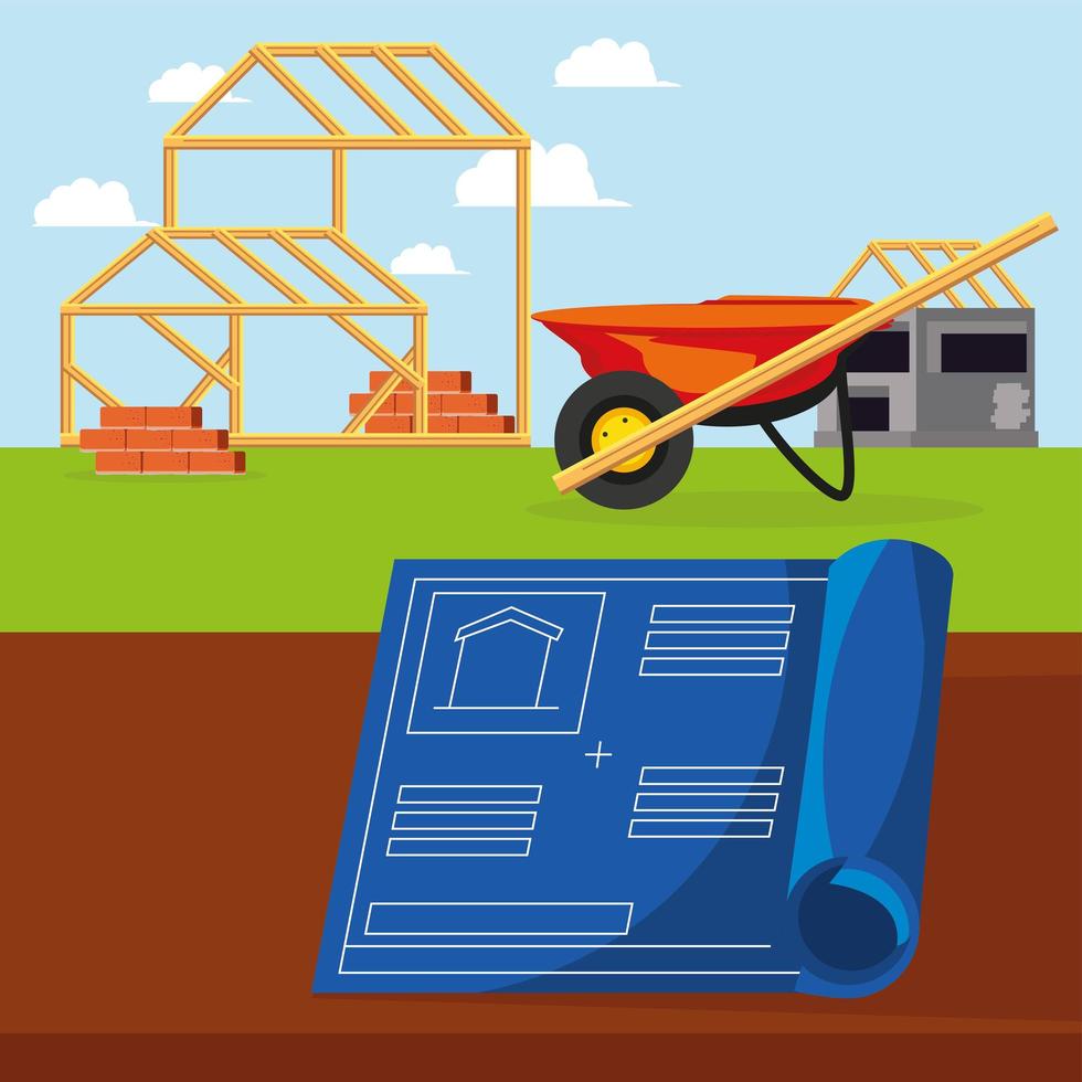 construction home wheelbarrow vector