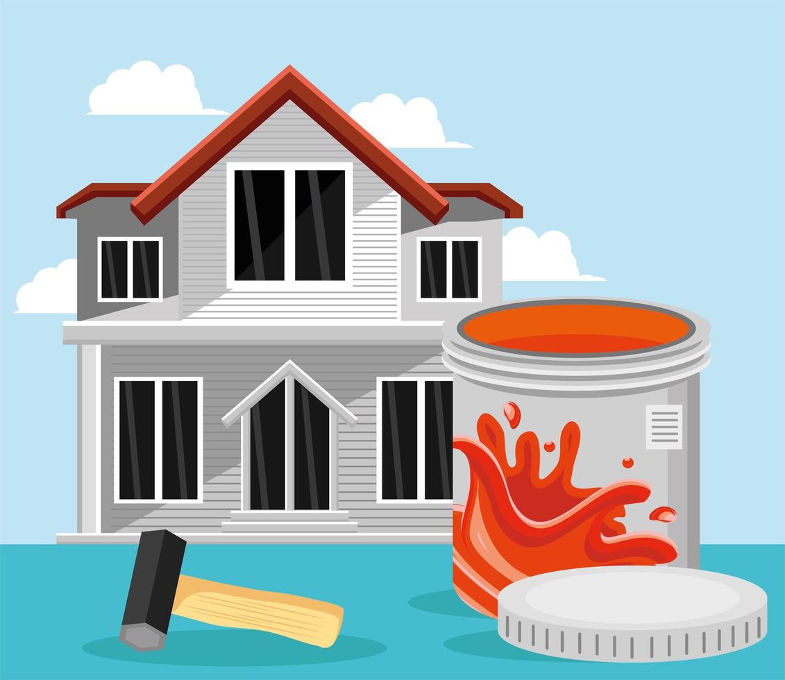 house paint color and hammer vector